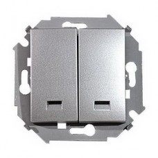 Фото Выключатель двухклавишный с подсветкой, 16А, 250В, винтовой зажим, алюминий Simon 1591392-033