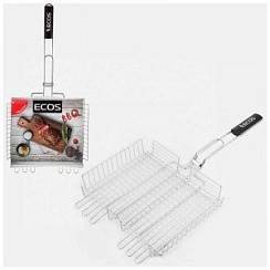 Фото Решетка-гриль глубокая 40*35*5см /дл.70см (4.5/2.8/1.8мм) Т/У, хром.сталь/дер. RD-103-1D 999613