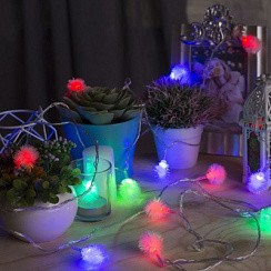 фото Гирлянда-нить прозрач. 5 м, с насад. "Ёжики" LED 20 ламп, 220V, Мигание, цвета ламп МУЛЬТИ