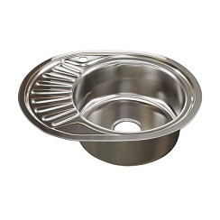 Фото Мойка врезная 45х57 Правая Овальная, 0,6 мм, 160 мм, выпуск 3 1/2, сифон, MIXLINE