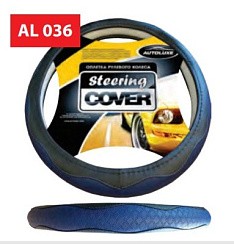 Фото Оплетка руля (M) Autoluxe AL-036 синяя (2-х цветная эко-кожа с перфорацией на торцев.части)