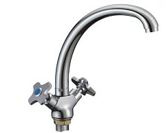 Фото .Смеситель д/кухни SL115-273F двуручковый, высокий поворот.излив, Латунь, РМС РАСПРОДАЖА