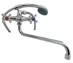 Фото Смеситель д/ванны двуручковый  R50223F c S-изливом, (Zn), хром  Rainsberg