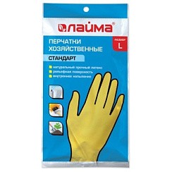 фото Перчатки латексные хоз.ЛАЙМА "Стандарт"с х/б напылением, р-р L