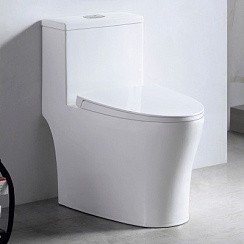 Фото Унитаз-моноблок SM9609 безободковый, сиденье тонкое ДП, арматура (с гофрой и подводкой)EvaGold