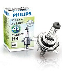 Фото Автолампа H4 12V  60/55W P43t Philips Long Life дальний и ближний