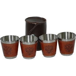 Фото Набор стопок 60мл Герб в коже 4шт (А11) Guotai