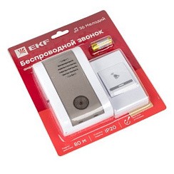 Фото Звонок беспроводной 36 мелод. 80м с индик. на батарейках 003 2х1.5ВАA бел.-сер. Basic EKF DBB-A-003