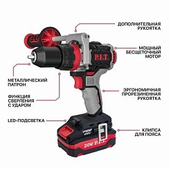 Фото Дрель-шуруповерт аккумуляторная удар. б/щ PIT РSB20Н-13C_Promo_pack (2 акб, Li-ion, 4Ач, ЗУ)
