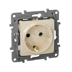 Фото Розетка с заземлением, со шторками, в рамку, Слоновая кость, ETIKA