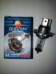 Фото Автолампа H4 12V  60/55W P43t + 50% Диалуч CLASSIC SUPER PLUS белый свет дальний и ближний