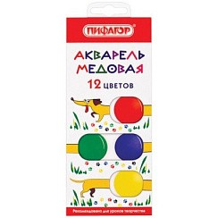 фото Краски акварельные медовые 12 цветов ПИФАГОР "ВЕСЕЛАЯ ТАКСА",192007