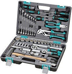 Фото Набор инструмента 76шт STELS 14104 1/2", 1/4",  CrV, пластиковый кейс