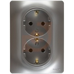 Фото Розетка 2-м с/з в сборе алюм. GLOSSA GSL000324