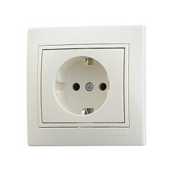 Фото Розетка 1-м СП Мира с заземл. керам. бел/бел. Lezard