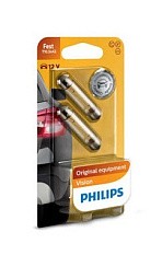 Фото Автолампа C10W 12V 10W SV8,5 41мм Philips софитная (пальчик) салонная блистер 2шт
