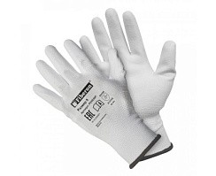 Фото Перчатки "Для точных работ", полиэстер, полиуретановое покрытие, в и/у, 9(L), белые, Fiberon