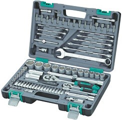 Фото Набор инструмента 82шт STELS 14105 1/2", 1/4",  CrV, пластиковый кейс