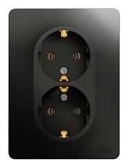 Фото Розетка 2-м с/з в сборе Антрацит GLOSSA GSL000724