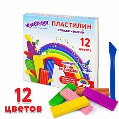 фото Пластилин классический ЮНЛАНДИЯ "ЮНЫЙ ВОЛШЕБНИК", 12 цветов, 240 г, СО СТЕКОМ, 106506