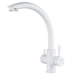 Фото Смеситель д/кухни T60103BK со средним изливом, белый, латунь, Ø35, (SUS-304) OUTE