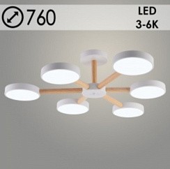 фото Люстра XI3279/6 WT+WOOD белый/дерево 108W LED 3000-6000K d760 h180, HN23