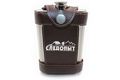 Фото Фляжка СЛЕДОПЫТ Flage в кож. чехле с тиснением, 270 мл, цв. корич