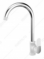 Фото Смеситель д/кухни SL123W-017F одноручковый, высок.поворот.излив, Белая ручка/хром, РМС