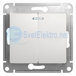 Фото Выключатель 2-кл. с подсветкой в рамку белый сх.5а GLOSSA GSL000153