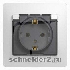 Фото Розетка 1-м с/з со шторками с крышкой белая в сборе IP44 GLOSSA GSL000148