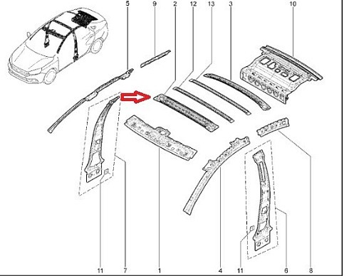 Фото .Поперечина крыши 2180 Веста «АВТОВАЗ»