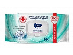 фото Салфетки влажные антибактериальные AURA FAMILY  big-pack с крышкой 144шт