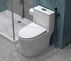 Фото Унитаз-моноблок SM9609 МРАМОР безободковый, сиденье тонкое ДП, арматура(с гофрой и подводкой)