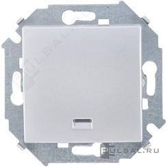 Фото Выключатель одноклавишный с подсветкой, 16А, 250В, винтовой зажим, алюминий Simon 1591104-033