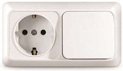 Фото Блок ОП Олимп 1-кл. вык.+ роз.с заземл. горизонт. бел.UNIVersal О0032