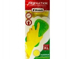 фото Перчатки хозяйственные латексные XL желтые Komfi DGL019P