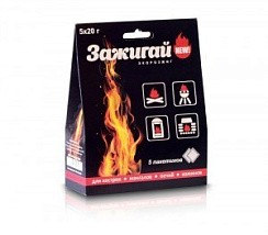 Фото Сухое горючее "Зажигай" 20гр. (5шт/уп) д/печей/каминов/мангалов/костров, водостойк. пакеты