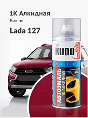 Фото Аэрозольная краска KUDO "1K эмаль автомобильная", Алкидная, Глянцевая, 0.52 л, ВАЗ Вишня 127