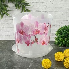 фото Горшок д/цветов"Деко" 2,4л с подставкой,орхидея белая,пластик М3106