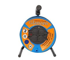 Фото Удлинитель силовой на катушке 4х30м.,с/з,16А, ПВС 3х1.5, IP44, GLANZEN EB-30-020
