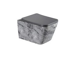 Фото Унитаз подвесной EG633Gray мрамор серый безободковый, сид. серое мат. тонкое EvaGold