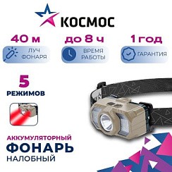 Фото Фонарь аккумуляторный налобный2Вт LED+2Вт SMD LED+красн.съемные Li-ion