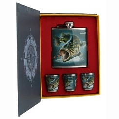 Фото Набор Книга Рыбака (фляжка 210мл + 3 стопки) Helios