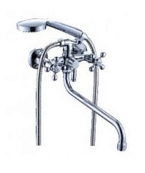 Фото Смеситель д/ванны двуручковый  R6023F-5  c S-изливом, (Zn), серый/хром Rainsberg