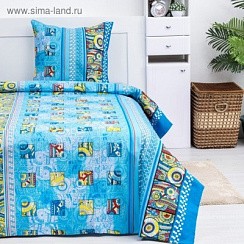 фото яКПБ 1,5сп "Малибу в голубом" 143*215см, 150*214см, 70*70см 1шт,  хлопок 100%, Экономь и Я, Этель